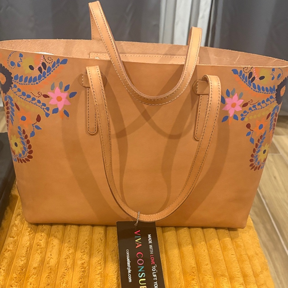 New Consuela Tan Floral Tote Bag